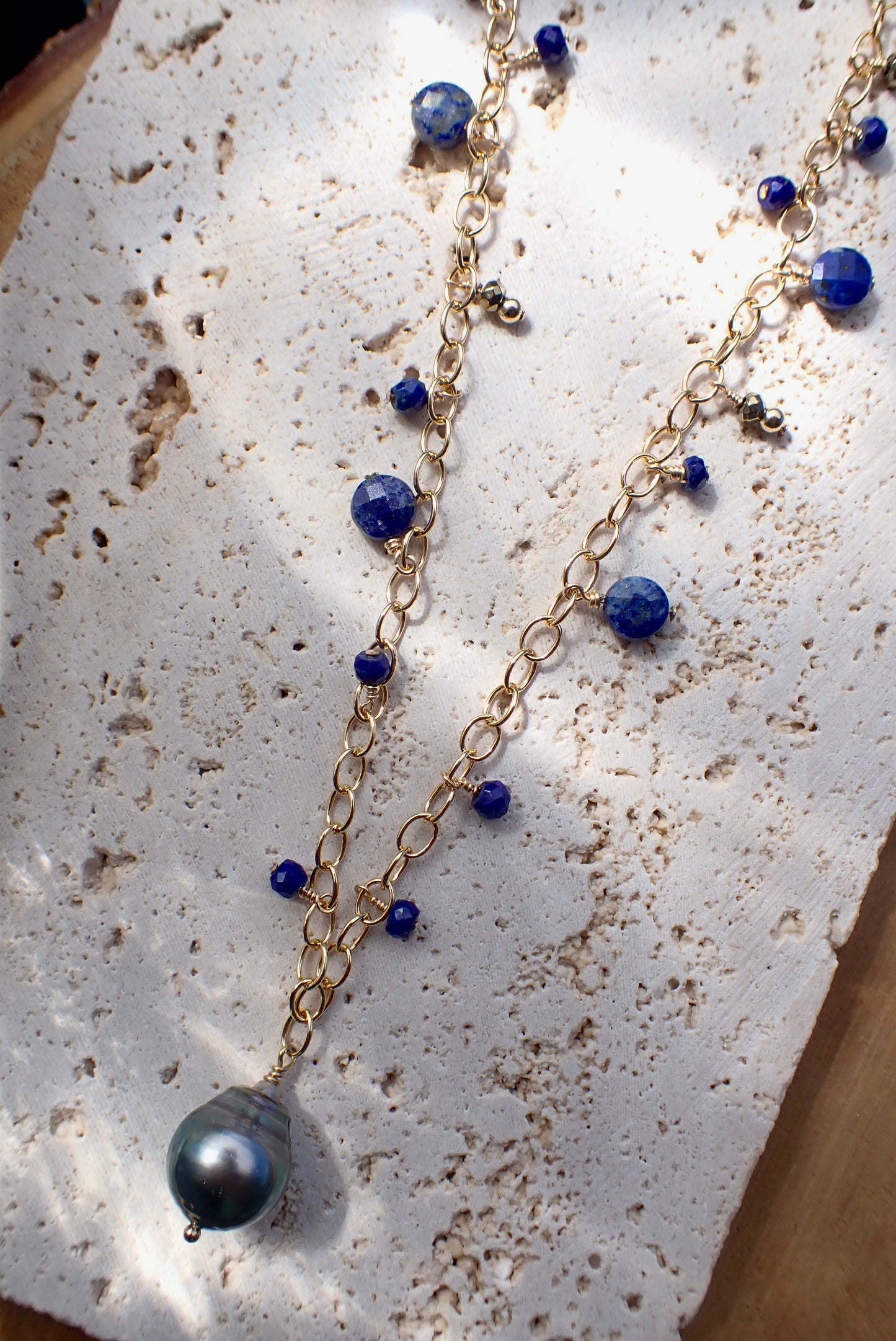 Lapis stone and Tahitian Pearl Necklace