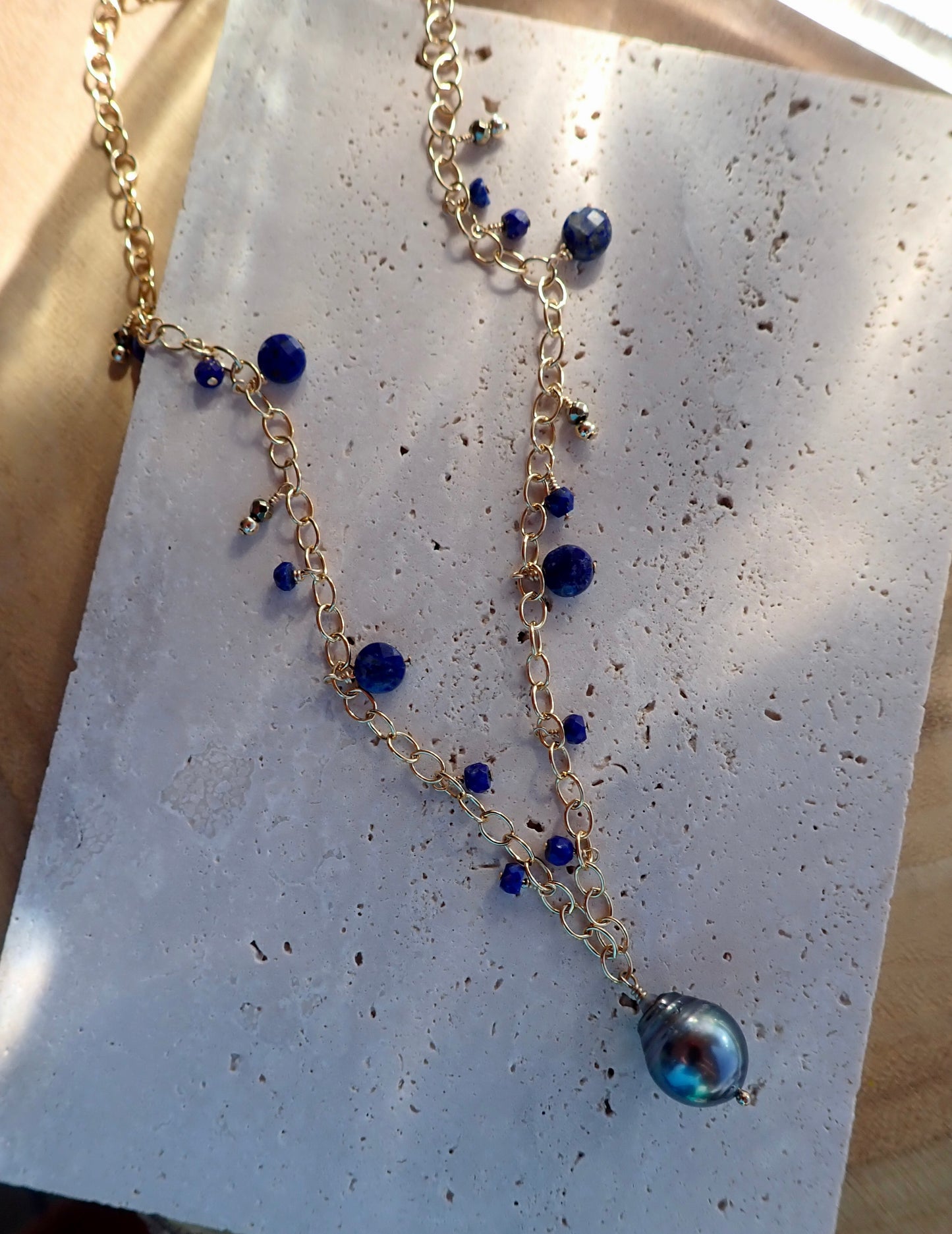 Lapis stone and Tahitian Pearl Necklace