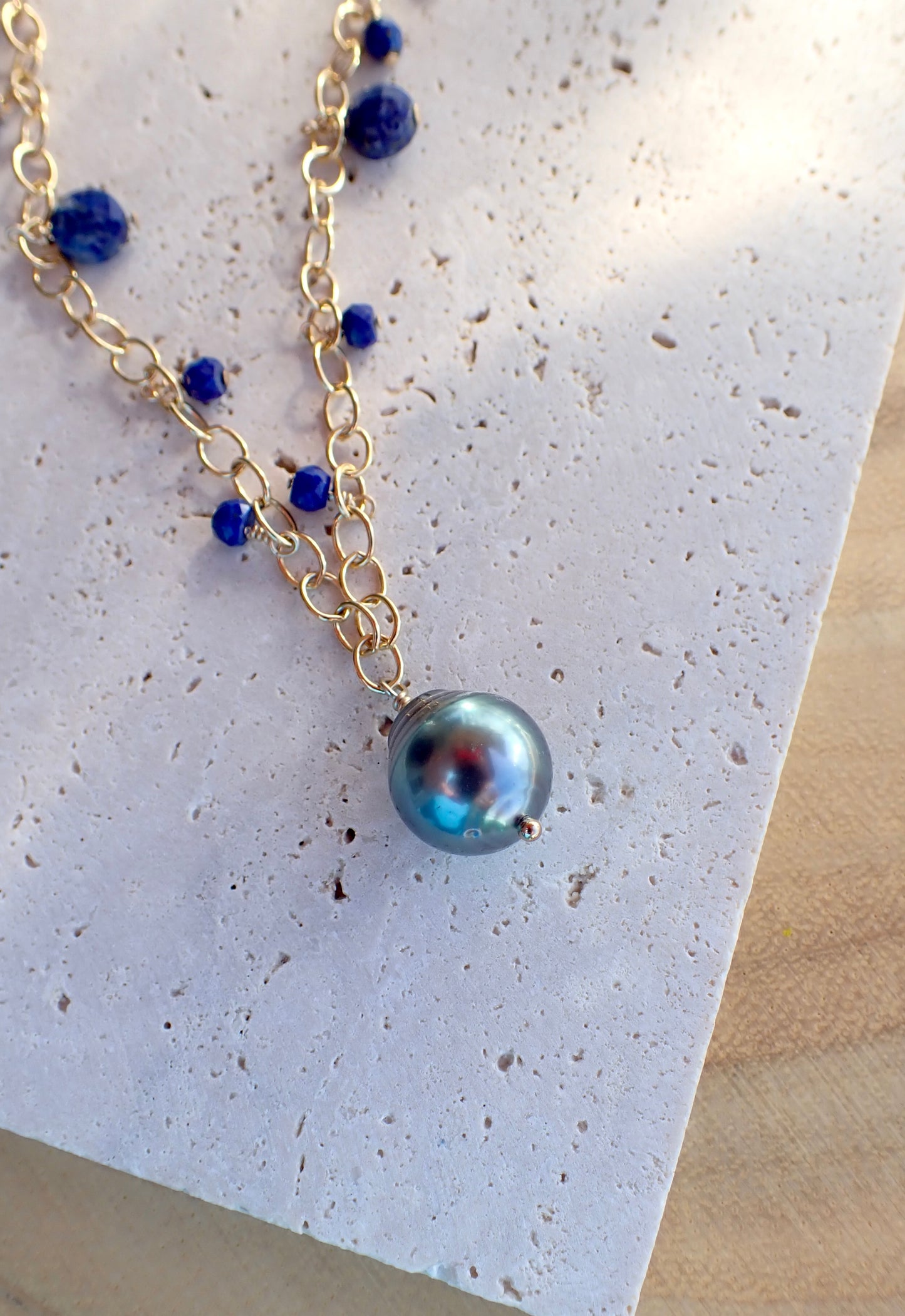 Lapis stone and Tahitian Pearl Necklace