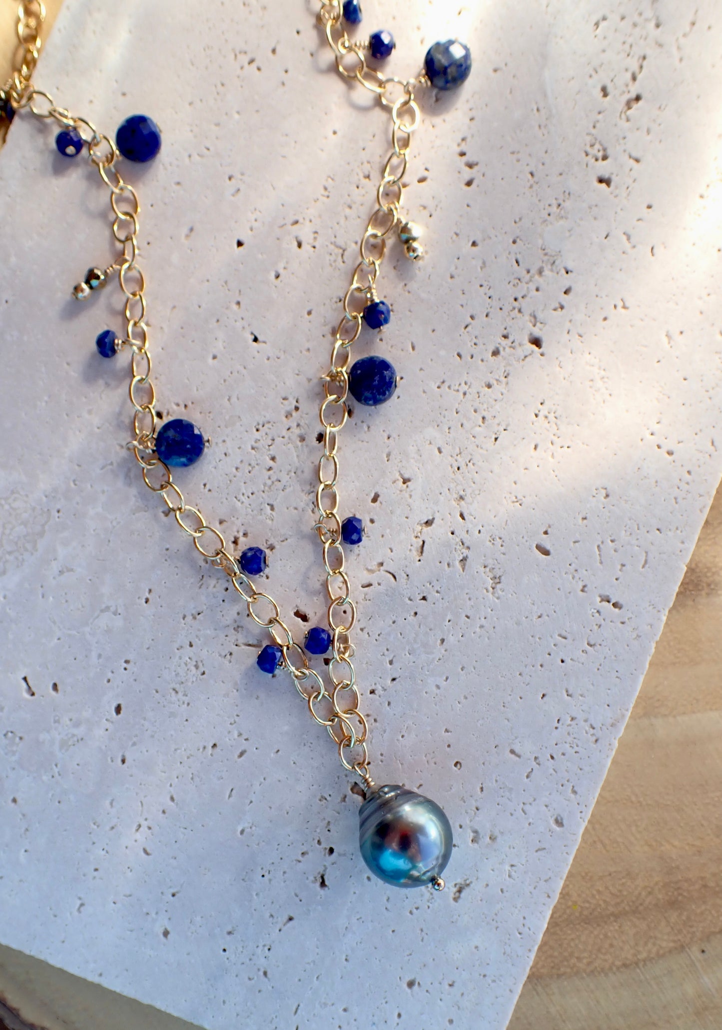 Lapis stone and Tahitian Pearl Necklace