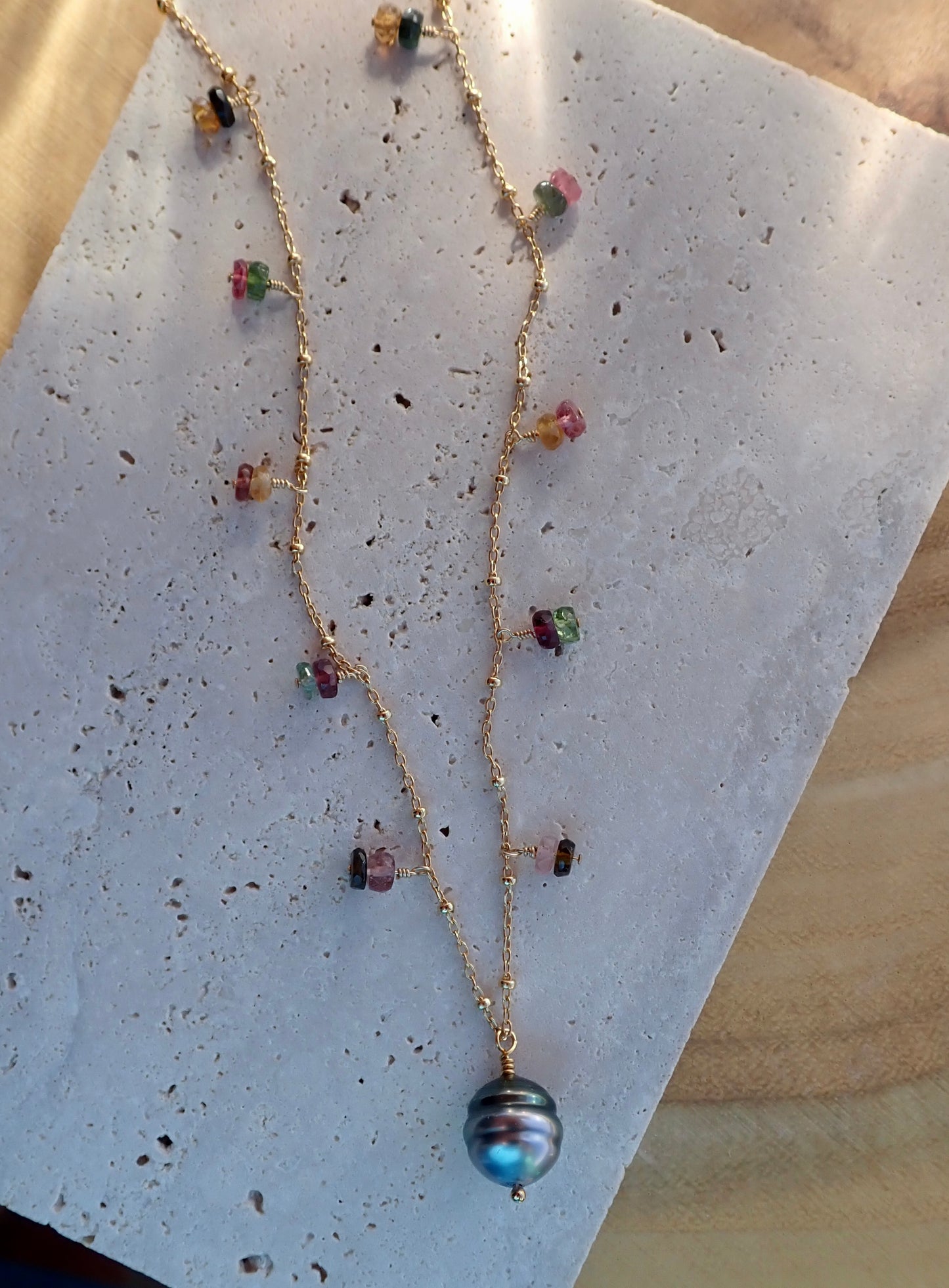 Tahitian Pearl Necklace with Watermelon Tourmaline