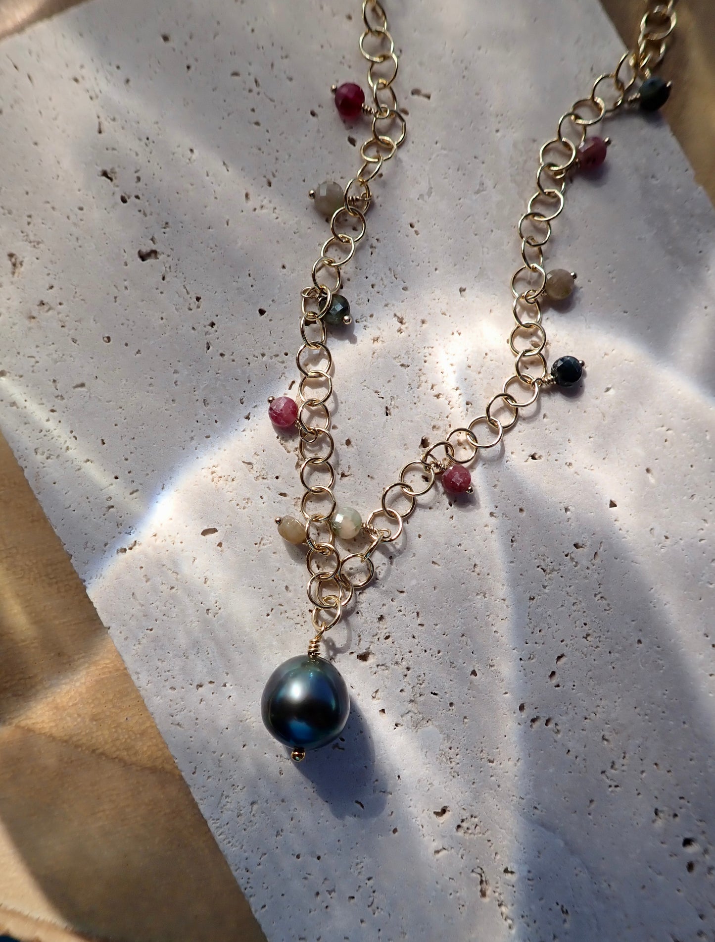 Tahitian Pearl Necklace with Watermelon Tourmaline