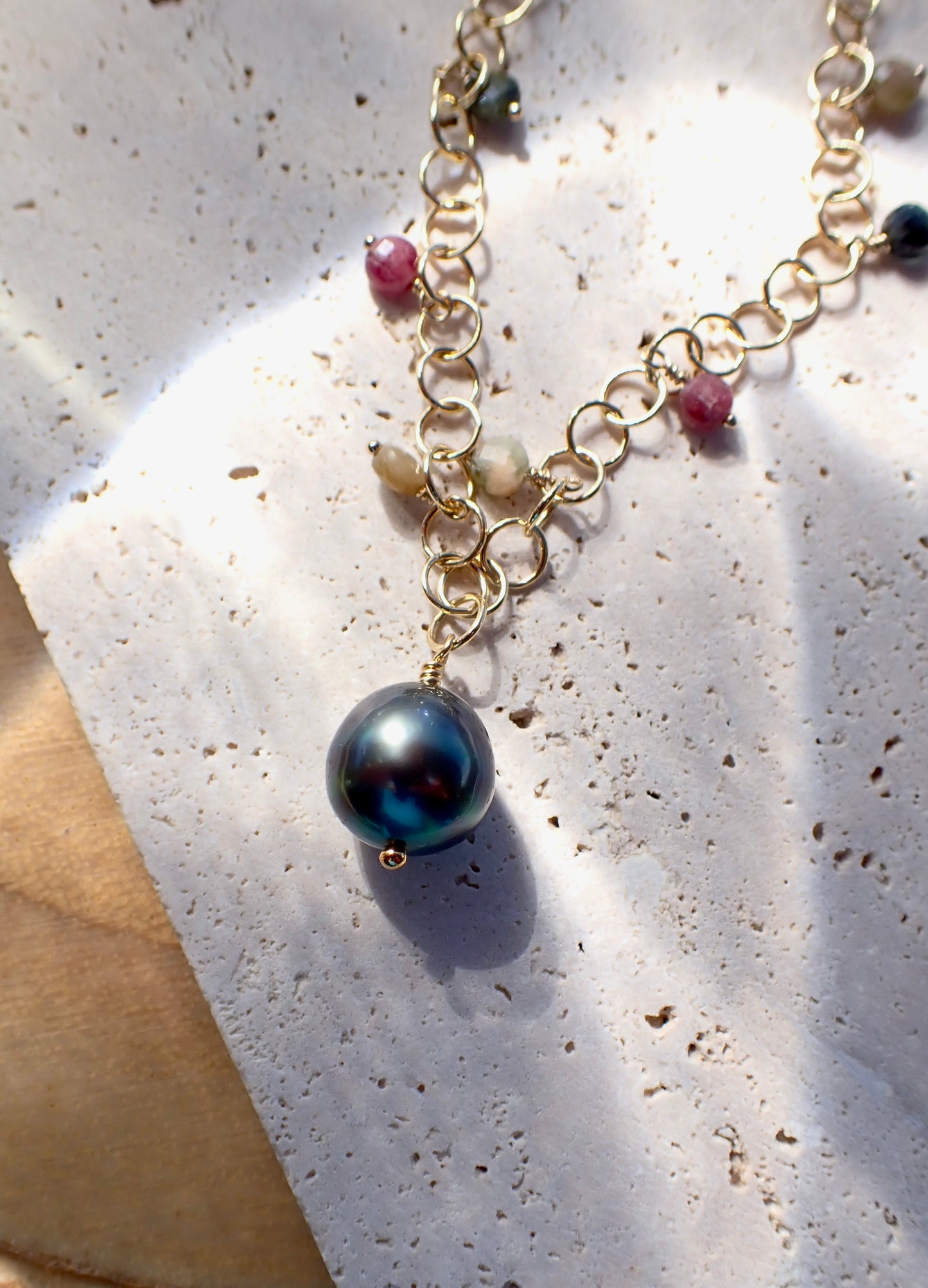 Tahitian Pearl Necklace with Watermelon Tourmaline