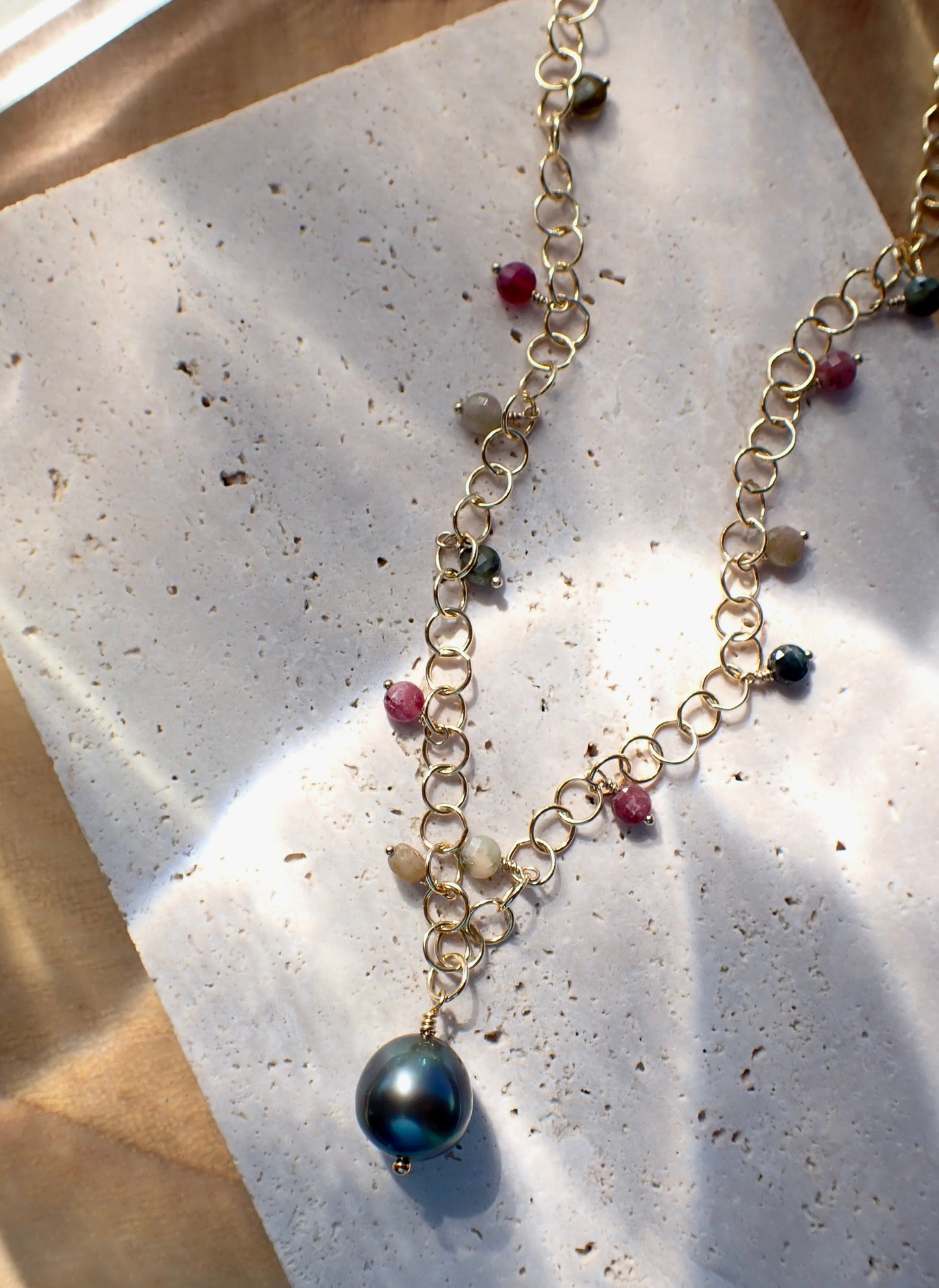 Tahitian Pearl Necklace with Watermelon Tourmaline